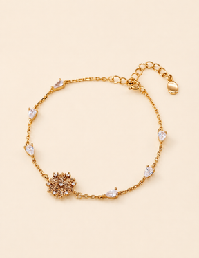 Elowen Radiant Bloom zircon bracelet with floral centerpiece and extender chain