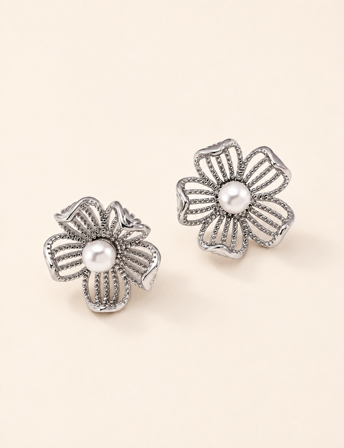 Liora Filigree Pearl Flower Stud Earrings