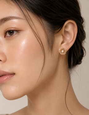 Liora Filigree Pearl Flower Stud Earrings